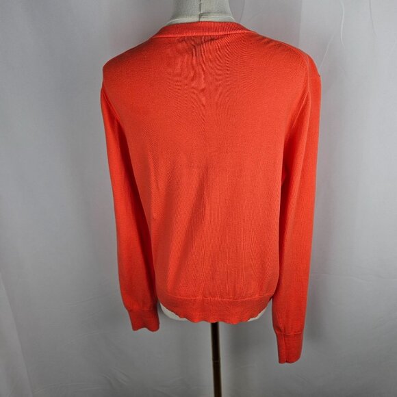 J. Crew Cardigan Sweater Large Orange Cotton Preppy Button Front Classic - Picture 3 of 8